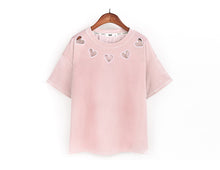 New  Fashion Velour Hollow Out Heart T Shirts Short Sleeve Female t shirt Casual T-shirts Women Tops Tee Plus Size 72647 SM6