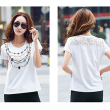 New  Fashion Women Plus Size S-2XL T shirts Necklace Print Beading Diamond t-shirt Women Top Short Sleeve Female tops 72580 SM6
