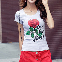 New  Fashion Women Plus Size S-3XL T shirts Letter Diamond Floral Print t-shirt Women Top Short Sleeve Female tops 72578 SM6