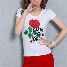 New  Fashion Women Plus Size S-3XL T shirts Letter Diamond Floral Print t-shirt Women Top Short Sleeve Female tops 72578 SM6