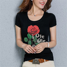 New  Fashion Women Plus Size S-3XL T shirts Letter Diamond Floral Print t-shirt Women Top Short Sleeve Female tops 72578 SM6