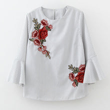 New  Fashion Women Plus Size T shirts Floral Embroidery t-shirt Women Top Three Quarter Flare Sleeve Female tops 72581 SM6