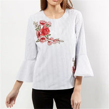 New  Fashion Women Plus Size T shirts Floral Embroidery t-shirt Women Top Three Quarter Flare Sleeve Female tops 72581 SM6