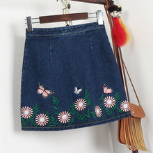 New  Fashion butterfly Floral Embroidery A-Line Skirt Mini Denim Skirts Woman Retro High Waist Skirts 72561 SM6