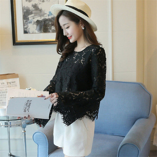 New  Female Fashion Korea Style Lace Blouses Slim Shirt woman Blouse Full Speaker Sleeves Tops With Wrapped Chest 72480 SM6