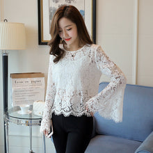 New  Female Fashion Korea Style Lace Blouses Slim Shirt woman Blouse Full Speaker Sleeves Tops With Wrapped Chest 72480 SM6