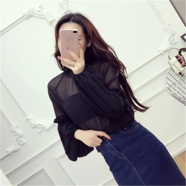 New  Female Fashion Korea Style Lace Blouses With Wrapped Chest Slim Sexy Shirt woman Blouse Lantern Sleeve Tops 72478 SM6
