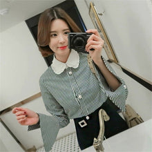 New  Korean style Cute Blouse Women Plus Size Elegant Tops Stand collar Striped Shirt Pearl buttons Blusas 72500 SM6