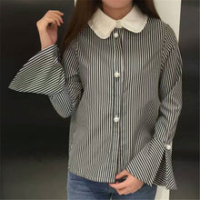 New  Korean style Cute Blouse Women Plus Size Elegant Tops Stand collar Striped Shirt Pearl buttons Blusas 72500 SM6