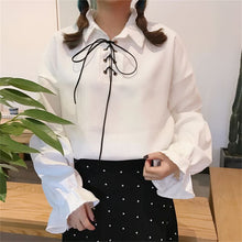 New  Korean style Summer Elegant Bow Tie Blouse Turn-Down Collar Shirt Lantern Sleeve Blusas Women Tops 72516 SM6