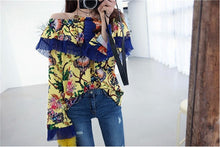 New  Korean style Summer Elegant Full Sleeve Chiffon Blouse Floral Women Tops Slash neck Shawl-collar Shirt Sexy Blusas72492 SM6