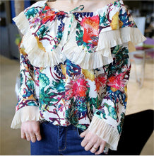 New  Korean style Summer Elegant Full Sleeve Chiffon Blouse Floral Women Tops Slash neck Shawl-collar Shirt Sexy Blusas72492 SM6