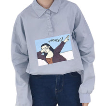 New  Korean style Summer Kawaii Button Blouse Letter Cartoon Character Print Shirt Cute Blusas Plus Size Women Tops 72512 SM6