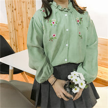 New  Korean style Summer Spring Cute Floral Embroidery Blouse Ruffled Collar Shirt Kawaii Blusas Women Tops 72517 SM6