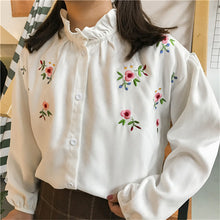 New  Korean style Summer Spring Cute Floral Embroidery Blouse Ruffled Collar Shirt Kawaii Blusas Women Tops 72517 SM6