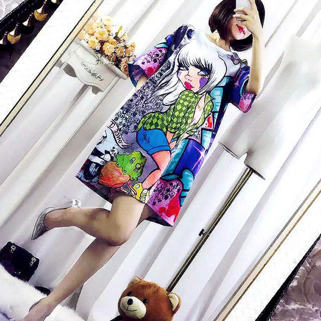 New  Korean style Women Fashion 3D Graffiti Cartoon Print T Shirt Harajuk Tops Plus Size Woman Short Sleeve t-shirt 72489 SM6