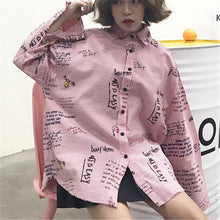 New  Plus size Summer Spring Full Sleeve Cartoon Letter Print Striped Blouse Loose Shirt Cute Blusas Women Tops 72524 SM6