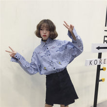 New  Plus size Summer Spring Full Sleeve Cartoon Letter Print Striped Blouse Loose Shirt Cute Blusas Women Tops 72524 SM6