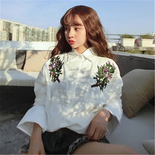 New  Plus size Summer Spring Full Sleeve Floral Leaf Embroidery Blouse Turn-down Collar Shirt Cute Blusas Women Tops 72522 SM6