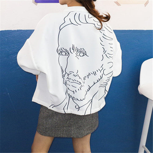 New  Plus size Summer Spring Full Sleeve Funny Character Print Blouse Loose Harajuku Shirt Kawaii Blusas Women Tops 72525 SM6