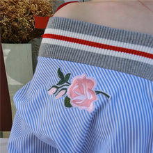 New  Plus size Summer Spring Full Sleeve Pink Floral Embroidery Striped Blouse V-Neck Shirt Cute Blusas Women Tops 72523 SM6
