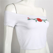 New  Summer Women T shirts Fashion Slash neck collar T-shirt Rose Print Female Slim Tops Woman t shirt 72537 SM6