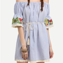 New  Vestidos Plus Size Cute Dress Brief Style Slash Neck Sleeveless Embroidery Women Dresses with Tassel 71024 SM6