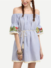 New  Vestidos Plus Size Cute Dress Brief Style Slash Neck Sleeveless Embroidery Women Dresses with Tassel 71024 SM6