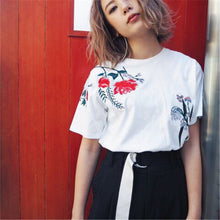New  Women Summer Floral Embroidery Print Fashion Tops T Shirt Woman O-Neck Short Sleeve Plus Size t-shirt 72599 SM6