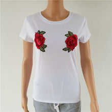 New  Women Summer T Shirt Casual Rose Embroidery Fashion T-shirts Tops Plus Size Female Short Sleeve t shirts 72567 SM6