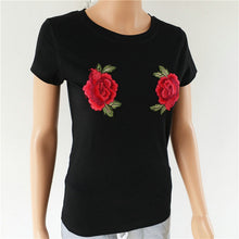New  Women Summer T Shirt Casual Rose Embroidery Fashion T-shirts Tops Plus Size Female Short Sleeve t shirts 72567 SM6
