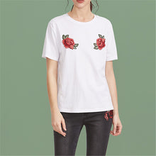 New  Women Summer T Shirt Casual Rose Embroidery Fashion T-shirts Tops Plus Size Female Short Sleeve t shirts 72567 SM6