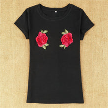 New  Women Summer T Shirt Casual Rose Embroidery Fashion T-shirts Tops Plus Size Female Short Sleeve t shirts 72567 SM6