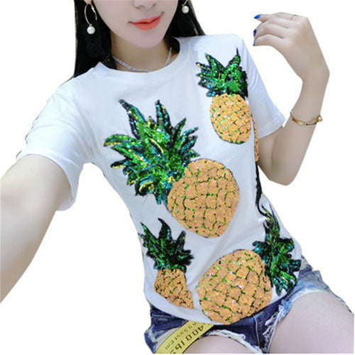 New  Women Summer T Shirt Fashion T-shirts Star Soldier Shiny Sequined Tops Plus Size Female Short Sleeve t shirts 72609 SM6