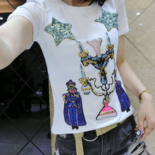 New  Women Summer T Shirt Fashion T-shirts Star Soldier Shiny Sequined Tops Plus Size Female Short Sleeve t shirts 72609 SM6