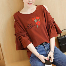 New  Women Summer T Shirt Fashion Tops Female T-shirts Embroidery Hollow out Three Quarter Sleeve t shirts Plus Size SM6
