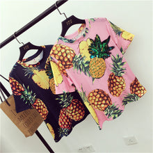 New  Women Summer T Shirt Pineapple Print Fashion T-shirts Shiny Sequined Tops Plus Size Female Short Sleeve t shirts 72662 SM6