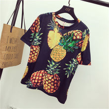 New  Women Summer T Shirt Pineapple Print Fashion T-shirts Shiny Sequined Tops Plus Size Female Short Sleeve t shirts 72662 SM6