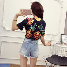 New  Women Summer T Shirt Pineapple Print Fashion T-shirts Shiny Sequined Tops Plus Size Female Short Sleeve t shirts 72662 SM6