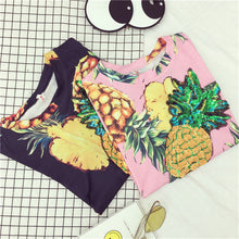 New  Women Summer T Shirt Pineapple Print Fashion T-shirts Shiny Sequined Tops Plus Size Female Short Sleeve t shirts 72662 SM6