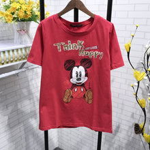 New  Women T shirts Fashion T-shirt O-neck Sequined Letter Animal Character Print Female Plus Size Tops Woman t shirt 72529 SM6