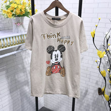 New  Women T shirts Fashion T-shirt O-neck Sequined Letter Animal Character Print Female Plus Size Tops Woman t shirt 72529 SM6
