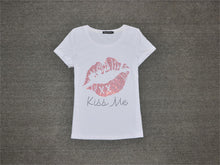 New  Women T shirts Fashion T-shirt Woman O-neck Top Short Sleeve Kiss Me Diamond Bling Female Plus Size t shirt 72358 SM6