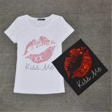 New  Women T shirts Fashion T-shirt Woman O-neck Top Short Sleeve Kiss Me Diamond Bling Female Plus Size t shirt 72358 SM6