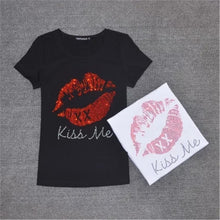 New  Women T shirts Fashion T-shirt Woman O-neck Top Short Sleeve Kiss Me Diamond Bling Female Plus Size t shirt 72358 SM6