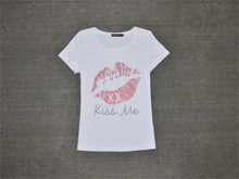 New  Women T shirts Fashion T-shirt Woman O-neck Top Short Sleeve Kiss Me Diamond Bling Female Plus Size t shirt 72358 SM6