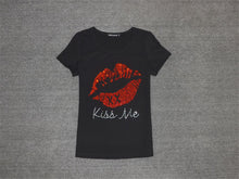 New  Women T shirts Fashion T-shirt Woman O-neck Top Short Sleeve Kiss Me Diamond Bling Female Plus Size t shirt 72358 SM6