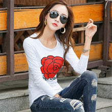 New  Women T shirts Fashion T-shirt Woman O-neck Tops Full Sleeves Print Diamonds Bling Female Plus Size t shirt 72555 SM6