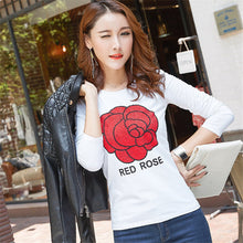 New  Women T shirts Fashion T-shirt Woman O-neck Tops Full Sleeves Print Diamonds Bling Female Plus Size t shirt 72555 SM6