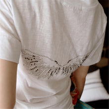New  Women T shirts Fashion T-shirt Woman V-neck Short Sleeve Angel wings Diamond Bling Female Tops Plus Size t shirt 72538 SM6